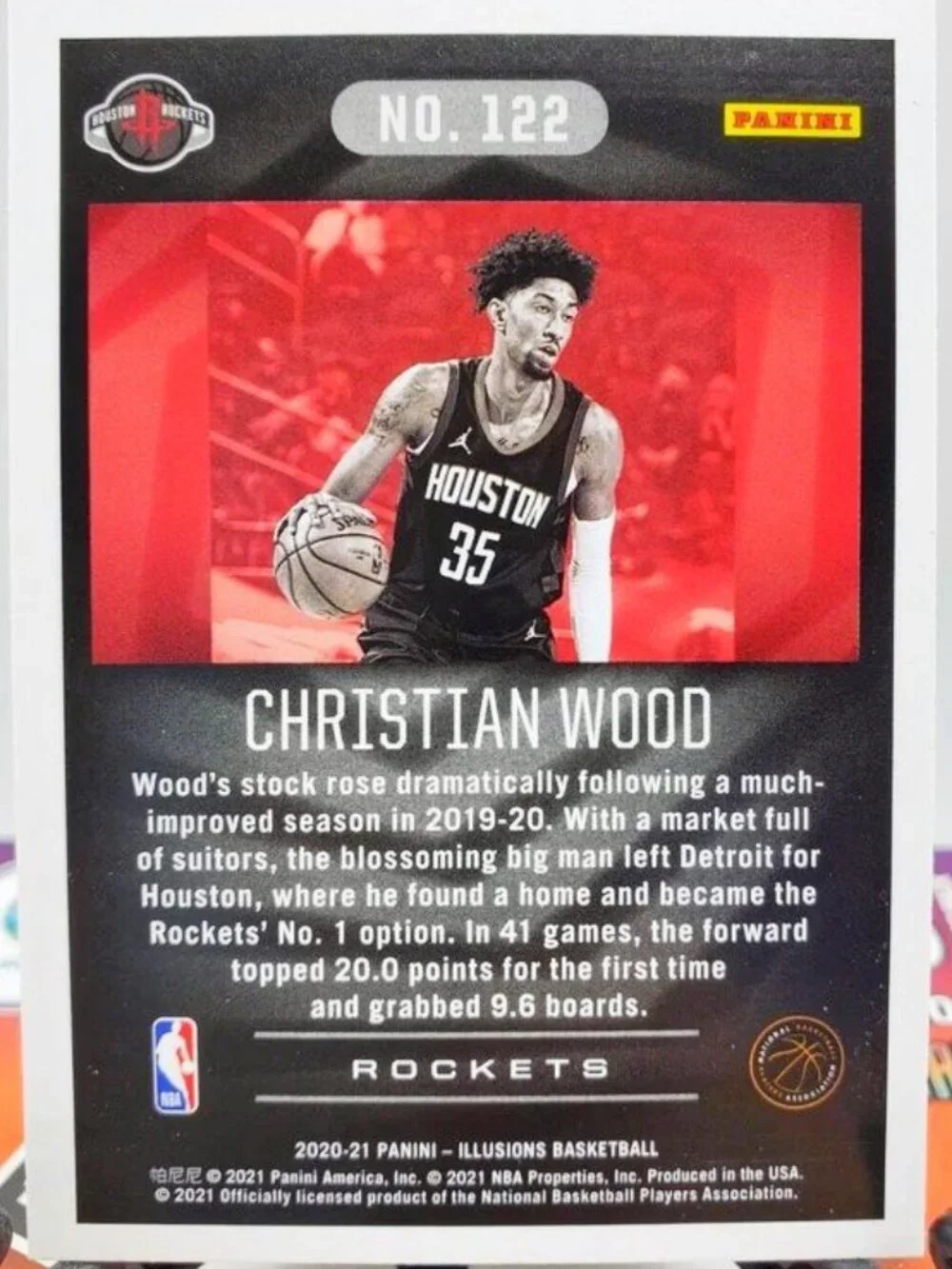 2020-21 ILLUSIONS CHRISTIAN WOOD # 122 HOUSTON ROCKETS TRADING CARD HOLOGRAPHIC